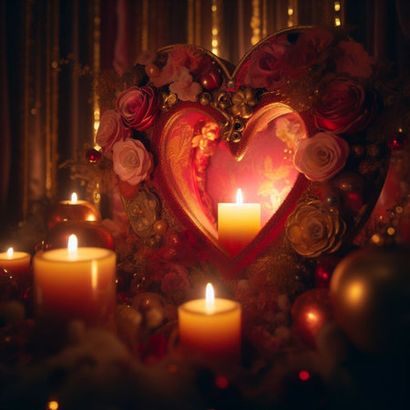 Valentine's Day background with hearts and candles. Selective focus.の素材