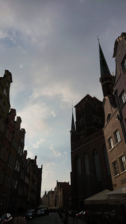 GDANSK, POLAND - JUNE 07, 2019: Evening view of the St. Mary's Church towers towering over the...