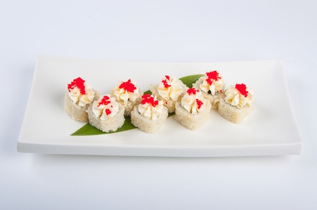 sushi roll with cream cheese, tuna, red caviarの写真素材