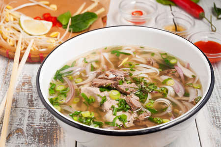tasty and popular fo Bo soup with beef brothの写真素材