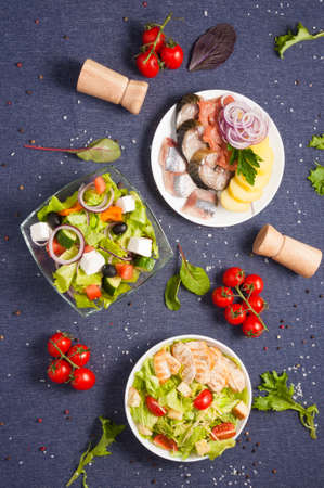 beautiful Background for the flat lay menu salads and cold appetizersの写真素材