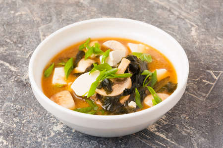 tasty miso soup in a white bowl. Asian cuisineの写真素材