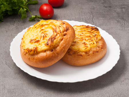 the Shanga. tasty traditional Russian pastries with potatoesの写真素材