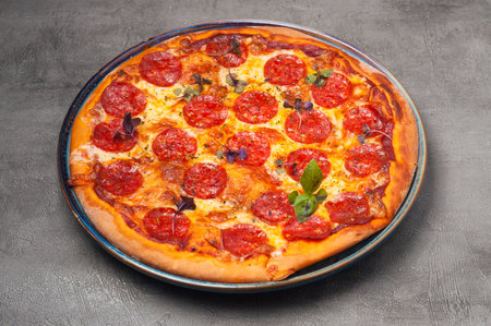 tasty pepperoni pizza - classic Italian pizza with mozzarella cheeseの写真素材