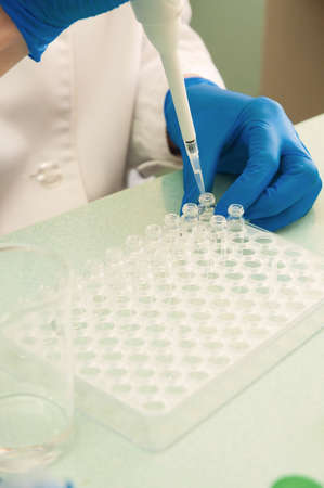 working with test tubes in a microbiological laboratory. close upの写真素材