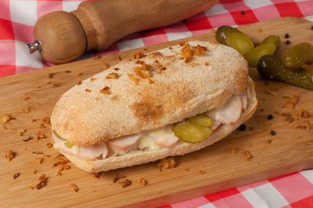 panini with cream sauce and chickenの写真素材
