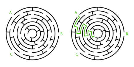 Round labyrinth. Riddle for children. Search for way out.のイラスト素材