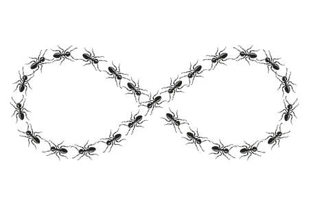 Ants walk on the infinity shape sign.Figure made of insects.のイラスト素材