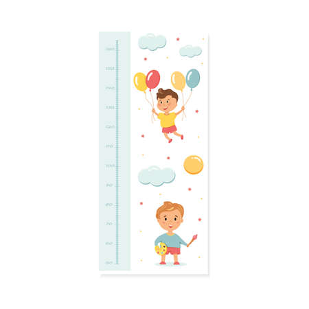 Wall-mounted height rod for children with a ruler in centimeters.のイラスト素材