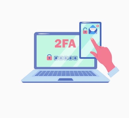 Two factor authentication. Protect your account with password with messages to your mobile phone.のイラスト素材