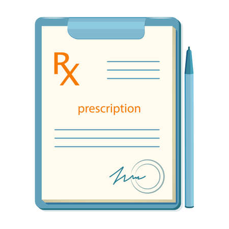 Form of doctor prescription for the purchase of medicines in pharmacy with pen on the right.のイラスト素材