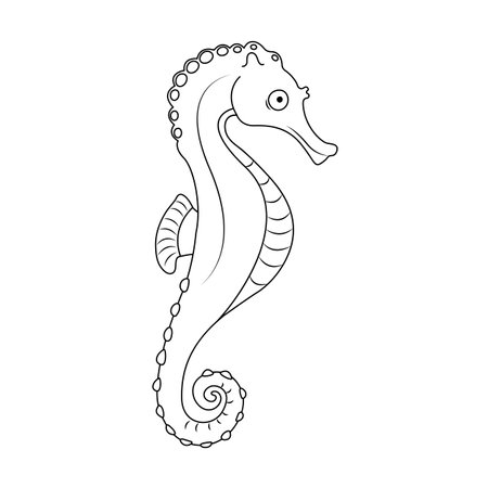 Seahorse outlines on white. Childrens coloring sea animal. Vector illustration of an isolated hippocampusのイラスト素材