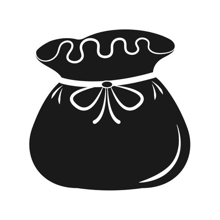 Bag with surprise icon. Santa gift Christmas bag. Black silhouette of an open money bagのイラスト素材