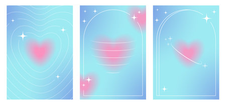 Background with heart y2k. Blue romantic poster. Minimalist poster for Valentines Dayのイラスト素材