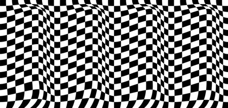 Chess distorted pattern. Seamless black and white checkered background. Rally finish flag texture.のイラスト素材