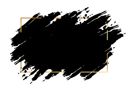 Frame of black brush strokes and thin gold outline. Background in grunge styleのイラスト素材