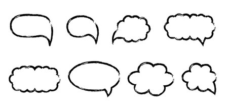 Speech bubble drawn with brush in doodle style. Chalk outline of cloud for text. Pencil element for quote.のイラスト素材