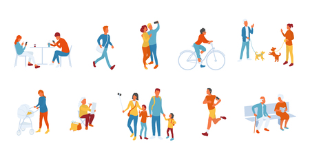 Park people set, people spending time outdoorsのイラスト素材
