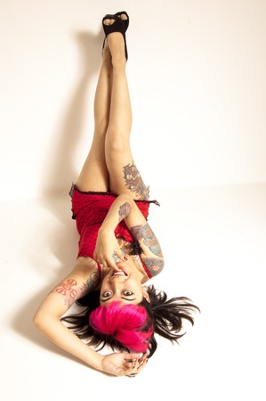 Tattooed Pinup Girl Legs Upの写真素材