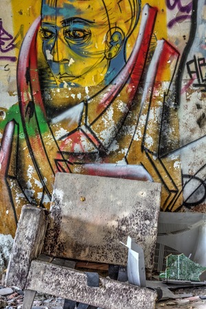 a view of some ruin and abandoned houseのeditorial素材