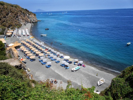 A view of Lipari beach, Sicily,Italyの写真素材