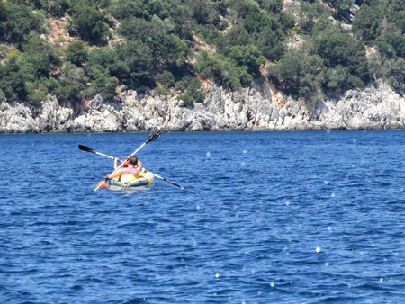 a view of an inflatable canoeの写真素材