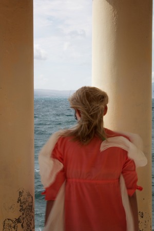 sexy woman's back on the beachの写真素材