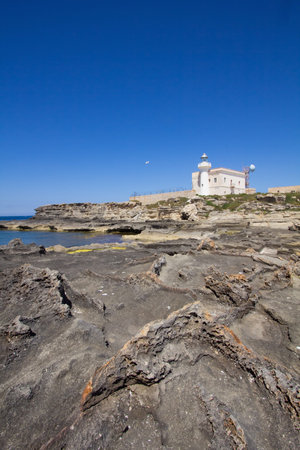 a view of the Favignana lighthouse Sicily,Italyの写真素材