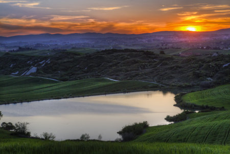 a view of a green fieldの写真素材