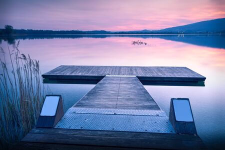 Wood bridge on sunsetの写真素材