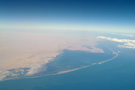 Aerial view desert and sea の写真素材