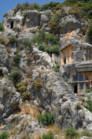 Historical tombs in the mountains near Myra town , Turkey   の写真素材