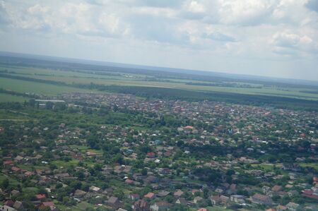 Small city on aerial viewの写真素材