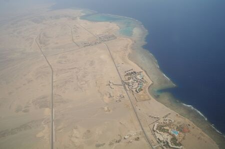 Top view on the desert of Egypt.Red sea. Aerial view from the plane.の写真素材