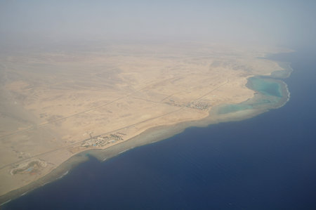 Top view on the desert of Egypt.Red sea. Aerial view from the plane.の写真素材