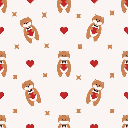 Seamless pattern with cute hamster and hearts. Vector illustration.のイラスト素材