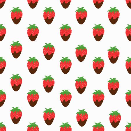 Seamless pattern with strawberries in chocolate on a white background. Vector illustration.のイラスト素材