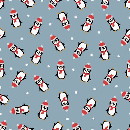 Seamless pattern with penguin and snowflakes. Vector illustration.のイラスト素材