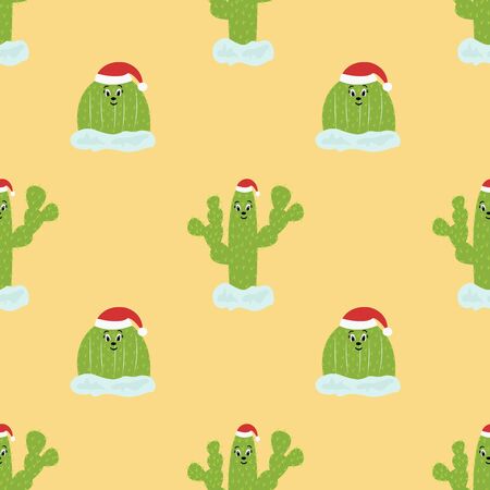 Seamless christmas pattern with cute cactus. Vector illustration.のイラスト素材