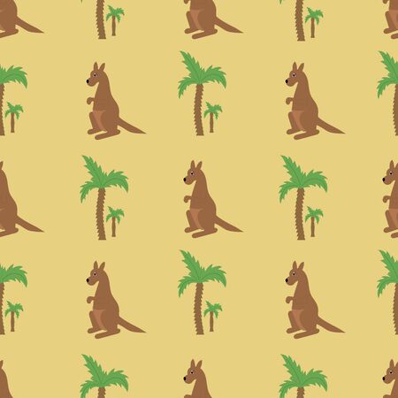 Seamless pattern with kangaroos and palms on a yellow background.のイラスト素材