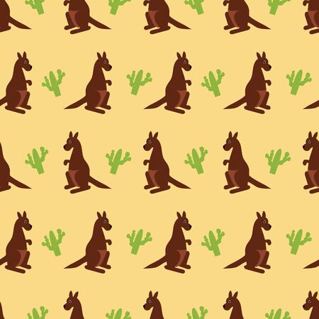Seamless pattern with kangaroos and cactus on a yellow background.のイラスト素材