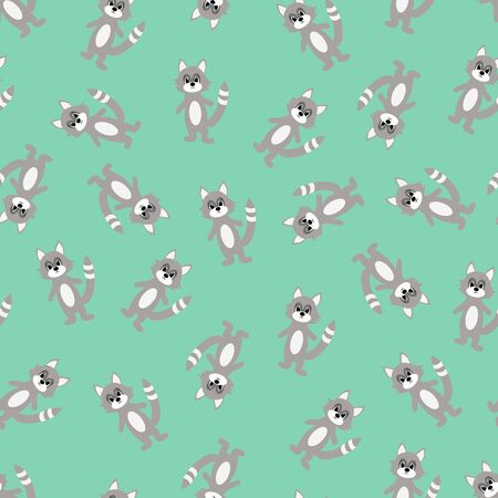 Seamless pattern with cartoon cute raccoons. Vector illustration.のイラスト素材