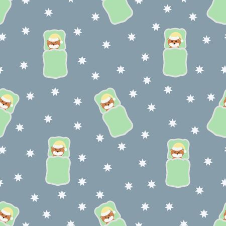Seamless pattern with a sleeping bear. Vector illustration.のイラスト素材