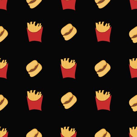 Seamless pattern french fries and hamburger. Vector illustration.のイラスト素材