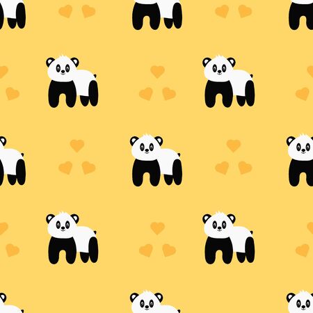 Seamless pattern with cute cartoon panda and hearts. Vector illustration.のイラスト素材