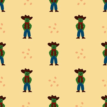 Seamless pattern with cactus cowboy. Vector illustration.のイラスト素材
