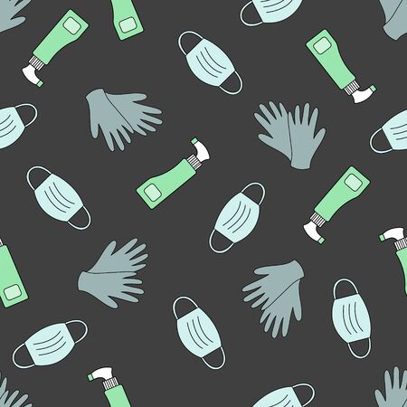 Coronavirus protection. Gloves, antiseptic, medical mask. Vector.のイラスト素材