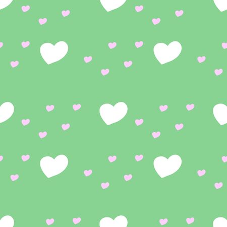 Seamless pattern with hearts on a green background. Vector illustration.のイラスト素材