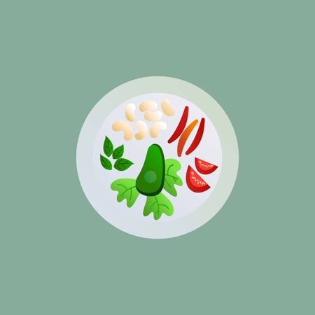 Vegetarian food. Boiled vegetables on a plate. Vector illustration.のイラスト素材