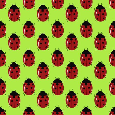 Seamless pattern with cute ladybug on a green background. Vector illustration.のイラスト素材